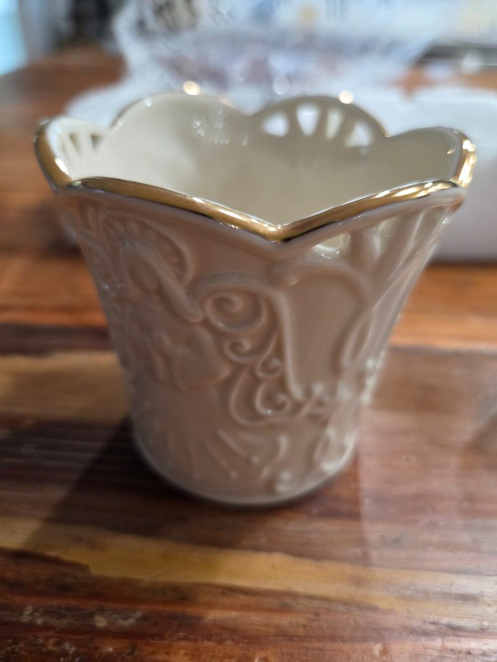 Lenox Merry Lights Angel Votive Candle Holder Tea Light Gold Trim In Box